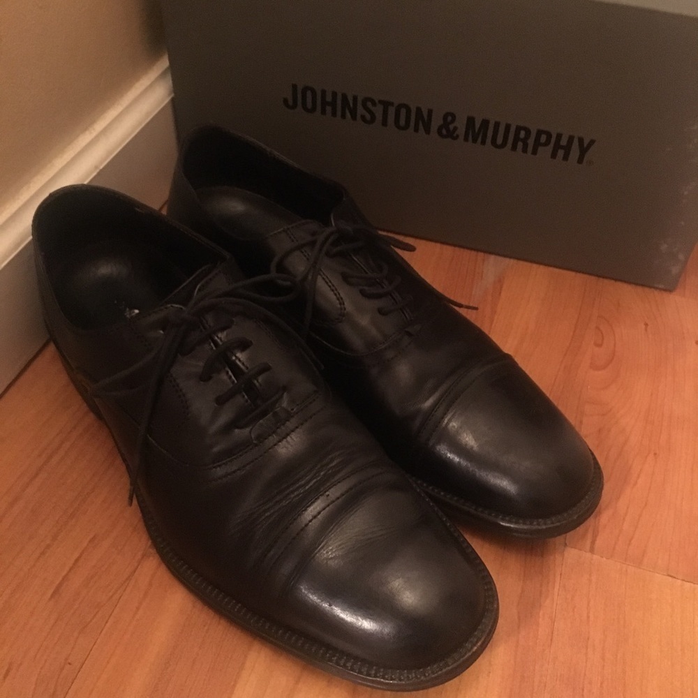 Johnston & Murphy Cap Toe Black Leather Shoes